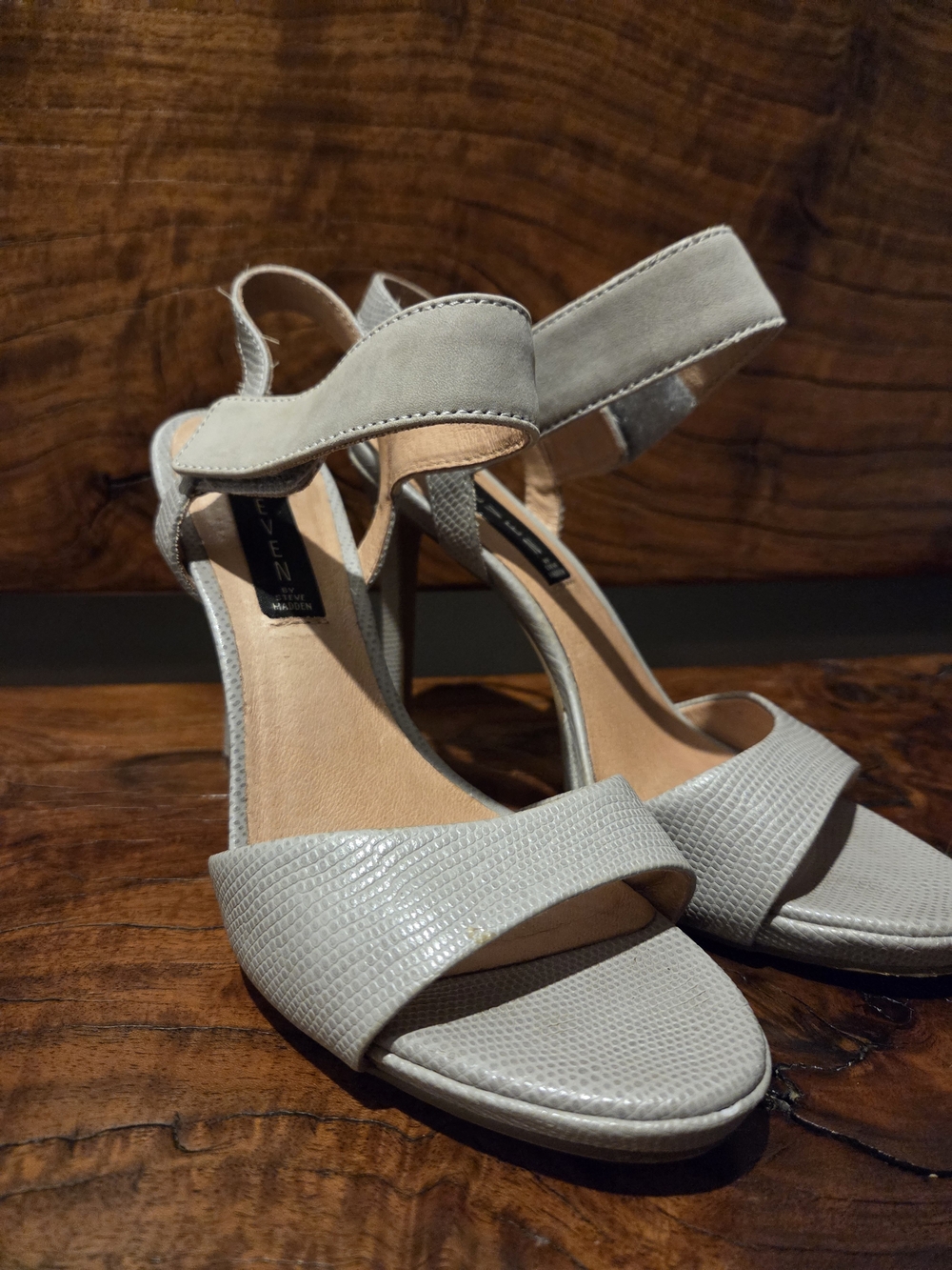 Steven By Steve Madden Light Gray Textured Strap Sandals